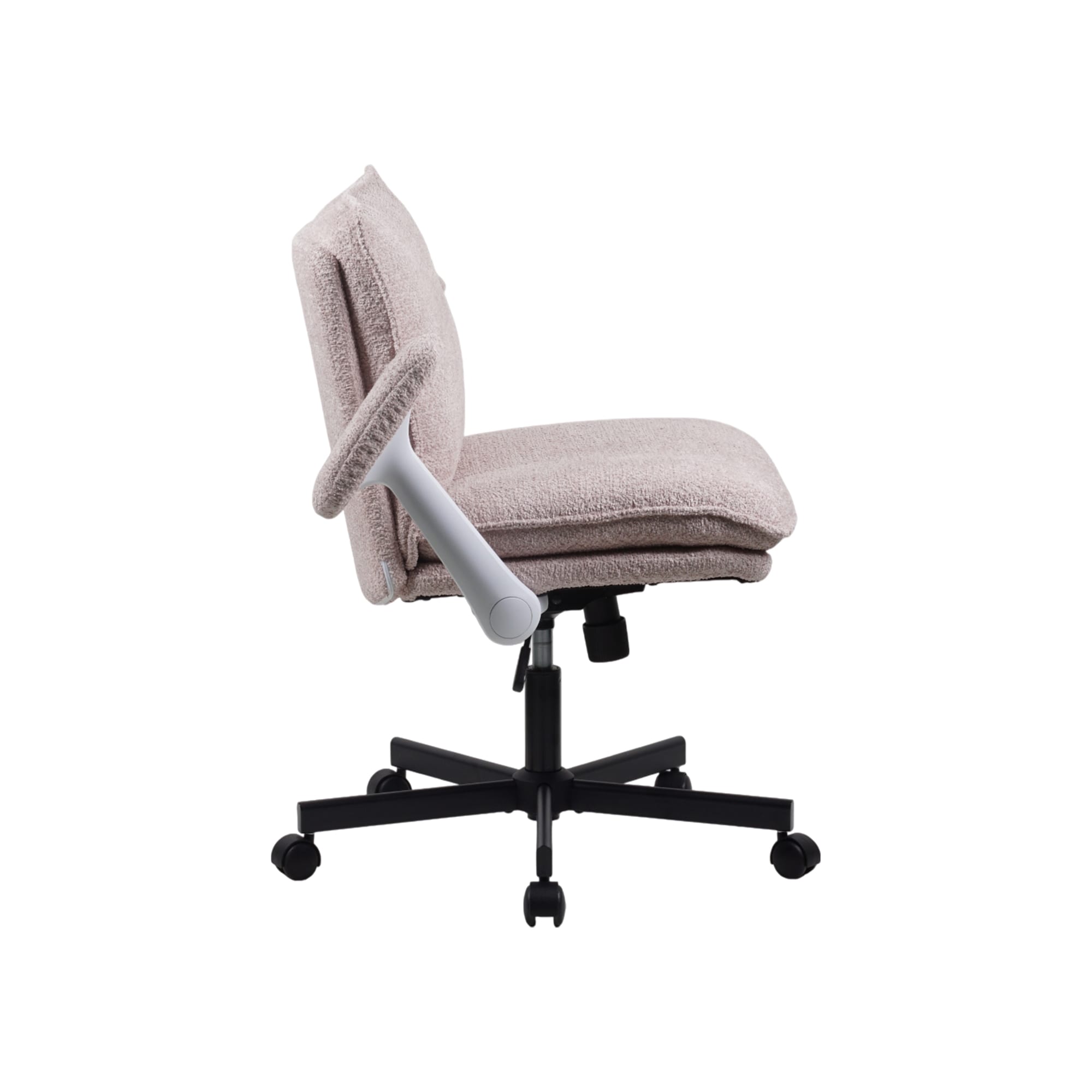 Criss Cross Legged Office Chair With Wheels And Flip-Up Arms, Upholstered Criss Cross Desk Chair, Wide Seat Chairs For Home Office, Vanity, Apartment_maomaolike.com